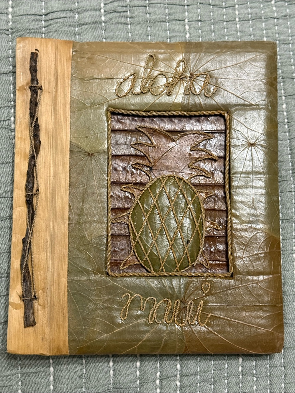Handcrafted Maui Photo Album - Hawaiian Natural Leaf Art Cover - Pineapple